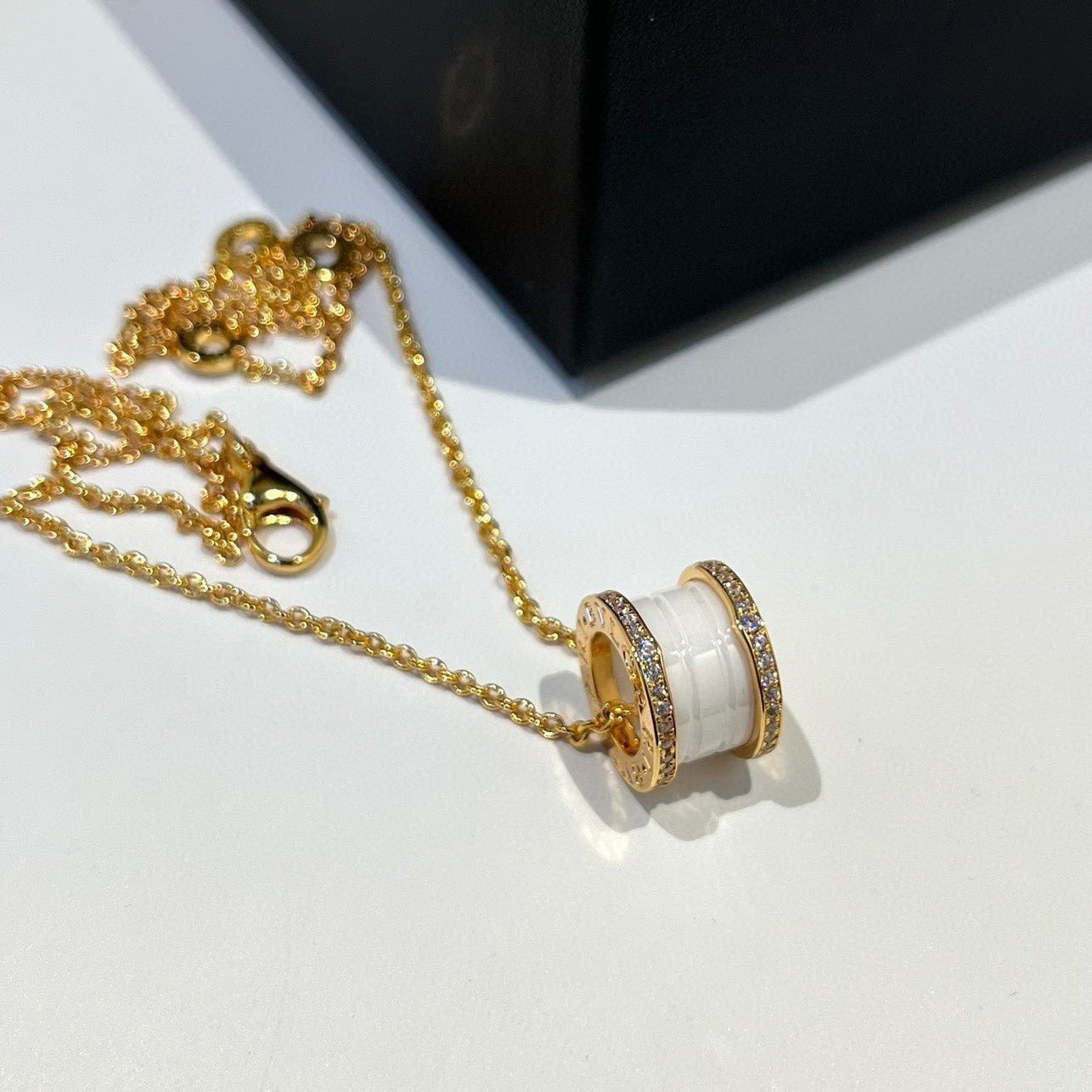 [Jesse jewelry]ZERO 1 WHITE CERAMIC DIAMOND PINK GOLD NECKLACE